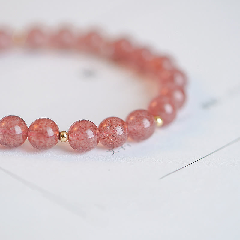 Strawberry Quartz Fu Character Healing Charm Bracelet