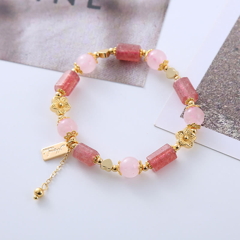 Strawberry Quartz Love Bracelet | Pink Crystal Healing 14-16cm