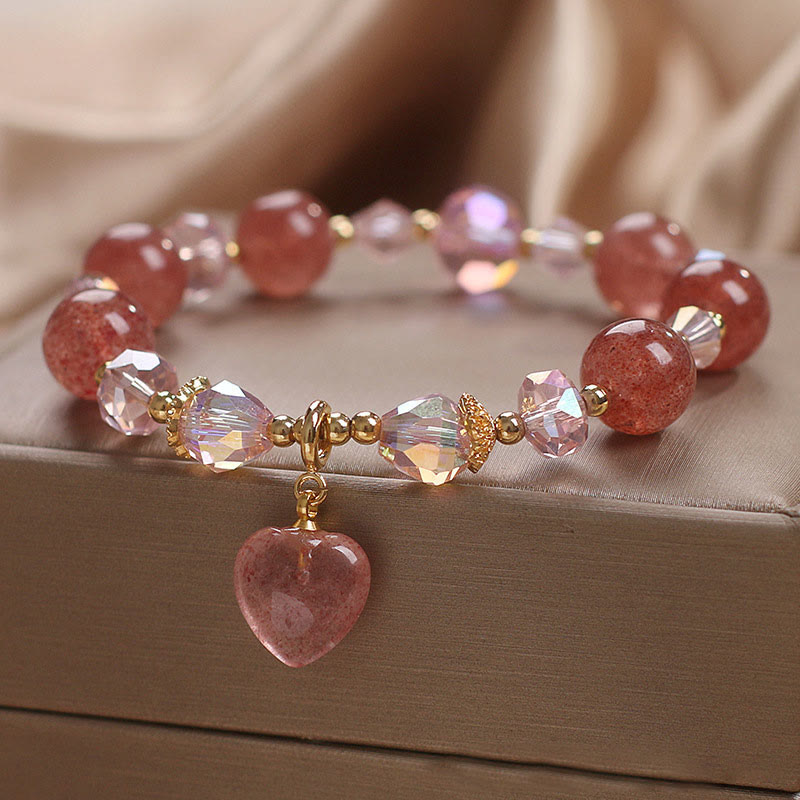 Strawberry Quartz Love Healing Bracelet Heart Design