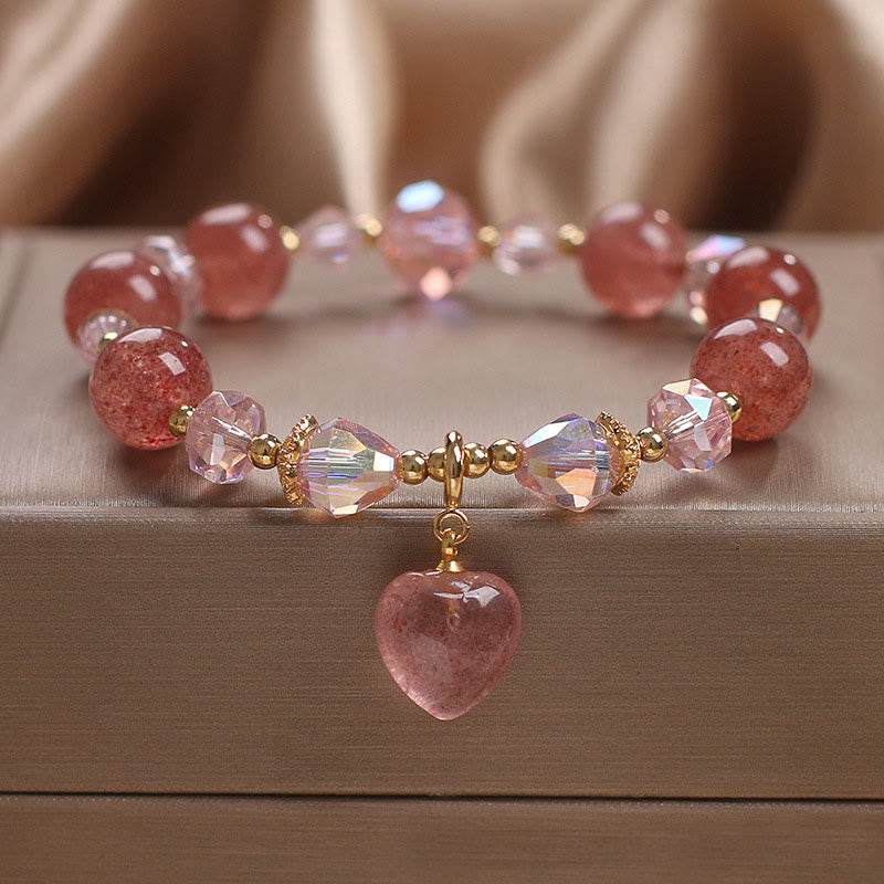 Strawberry Quartz Love Healing Bracelet Heart Design