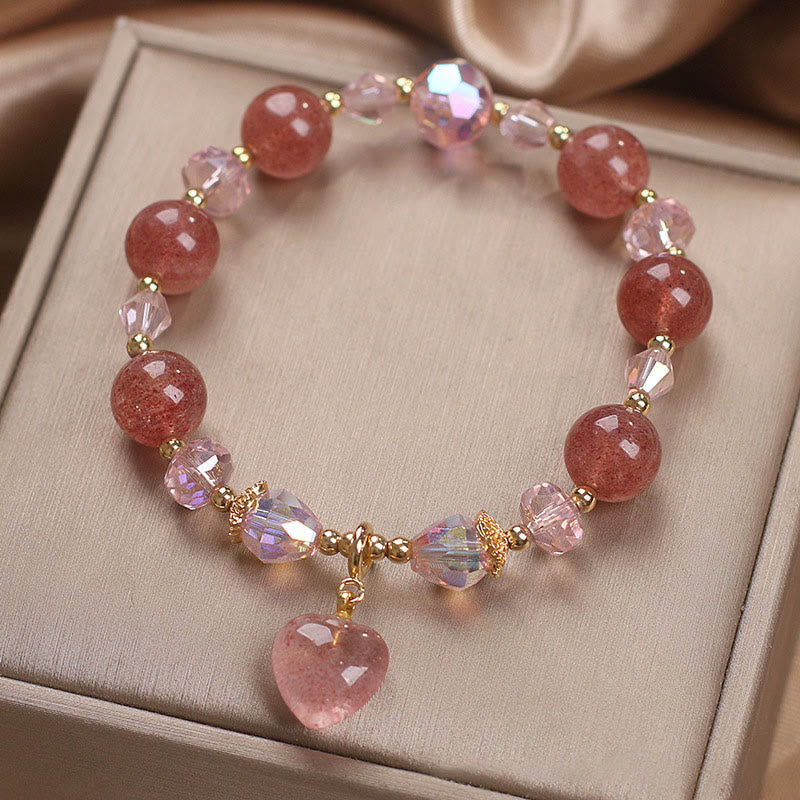 Strawberry Quartz Love Healing Bracelet Heart Design