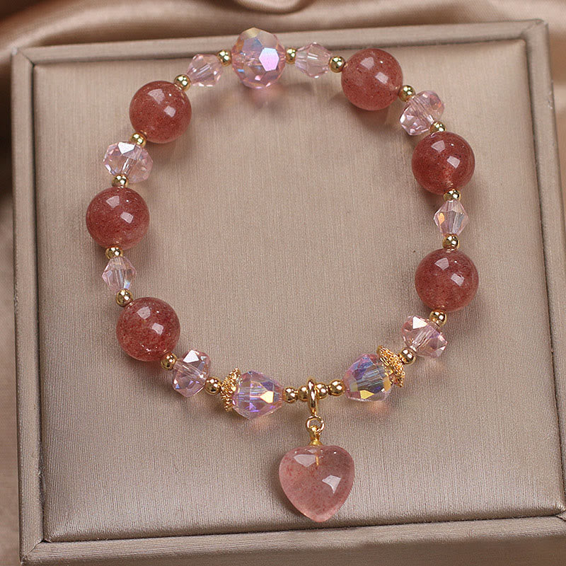 Strawberry Quartz Love Healing Bracelet Heart Design