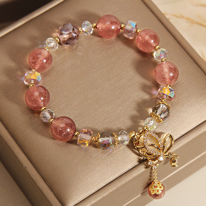 Strawberry Quartz Love & Healing Butterfly Charm Bracelet