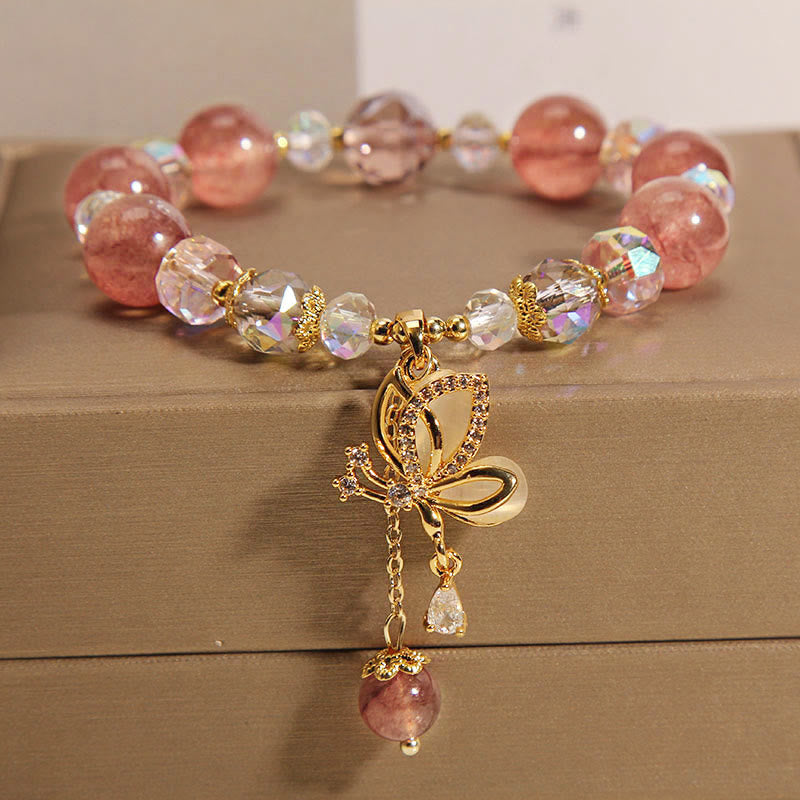 Strawberry Quartz Love & Healing Butterfly Charm Bracelet