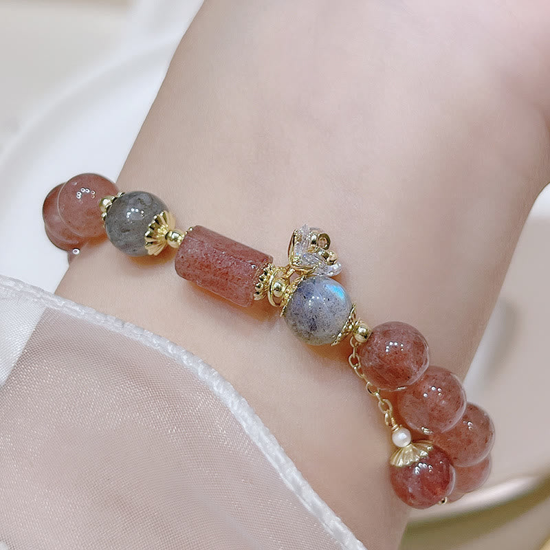 Strawberry Quartz Moonstone Love Bracelet 15-18cm