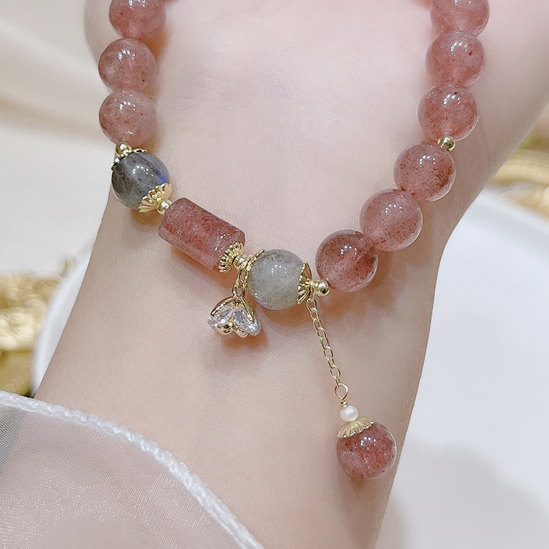 Strawberry Quartz Moonstone Love Bracelet 15-18cm