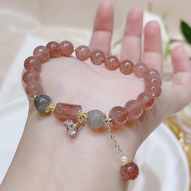 Strawberry Quartz Moonstone Love Bracelet 15-18cm