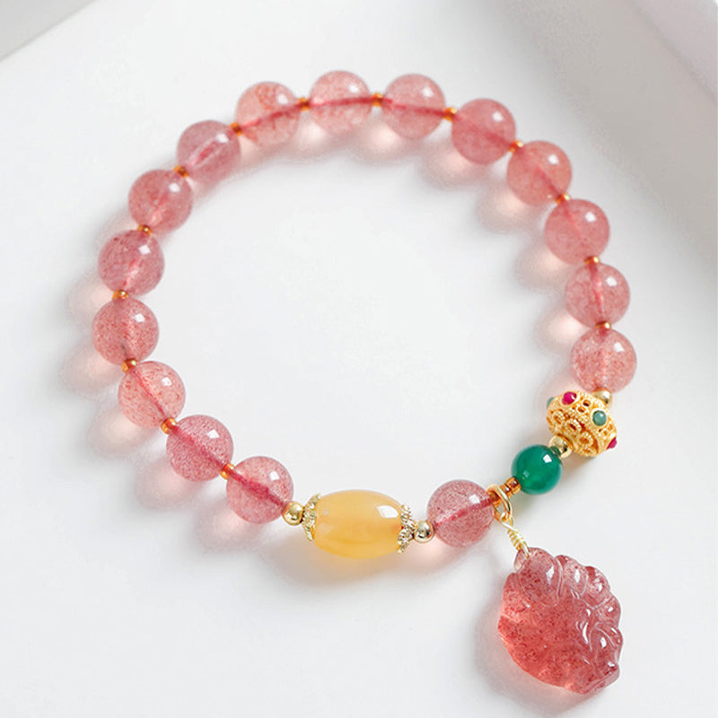 Strawberry Quartz Nine-Tailed Fox Healing Bracelet 8mm
