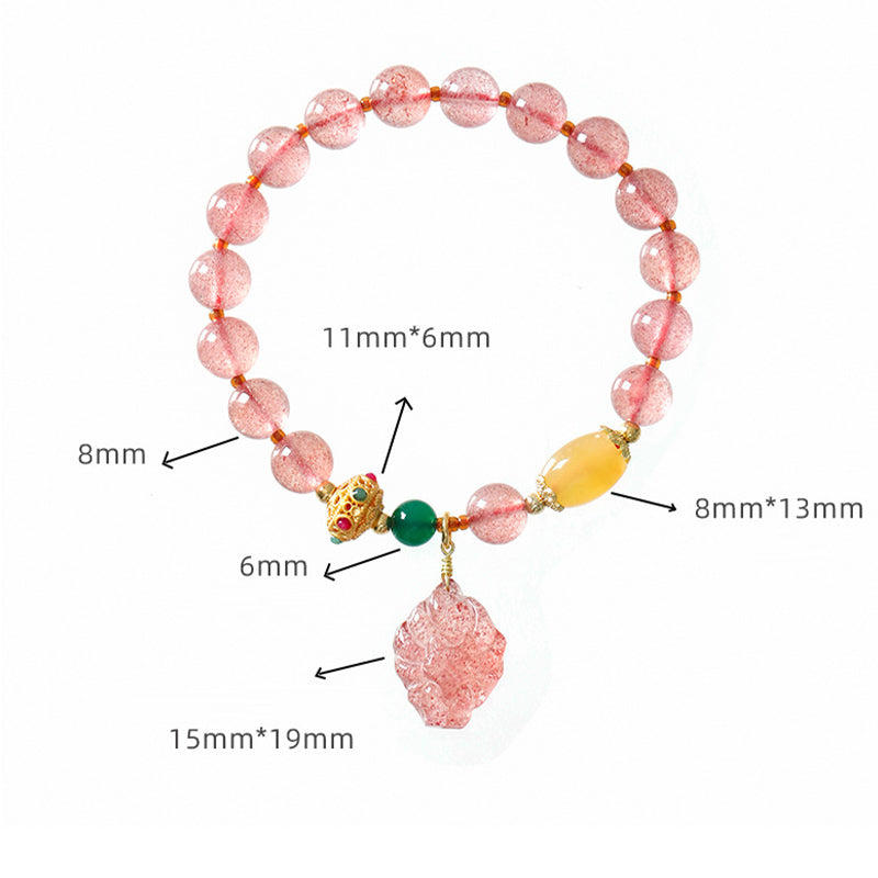 Strawberry Quartz Nine-Tailed Fox Healing Bracelet 8mm