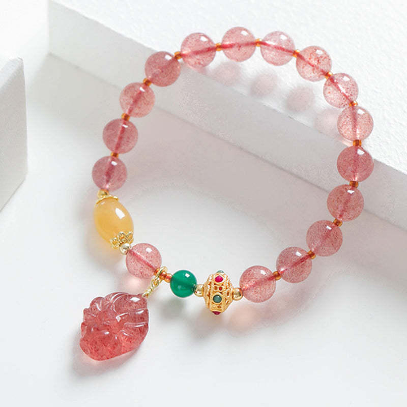 Strawberry Quartz Nine-Tailed Fox Healing Bracelet 8mm