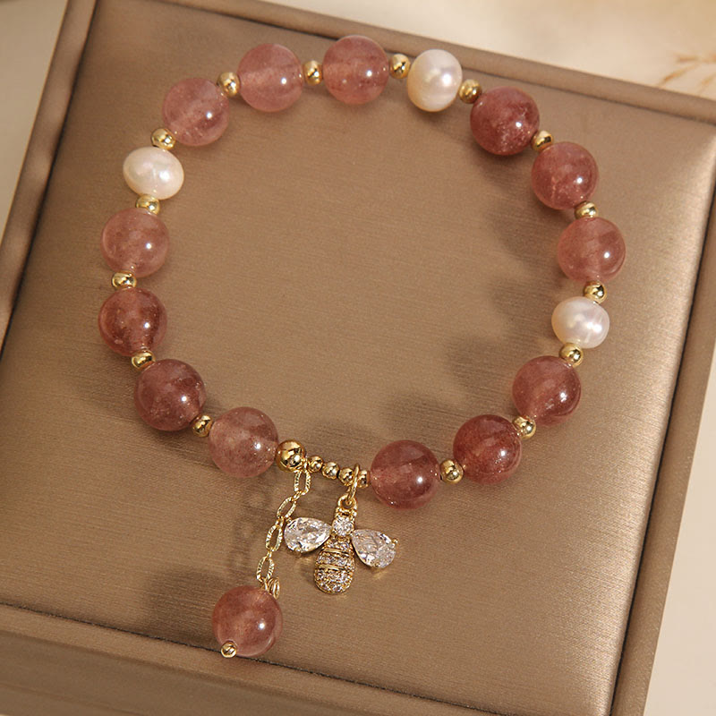 Strawberry Quartz Pearl Positive Energy Charm Bracelet