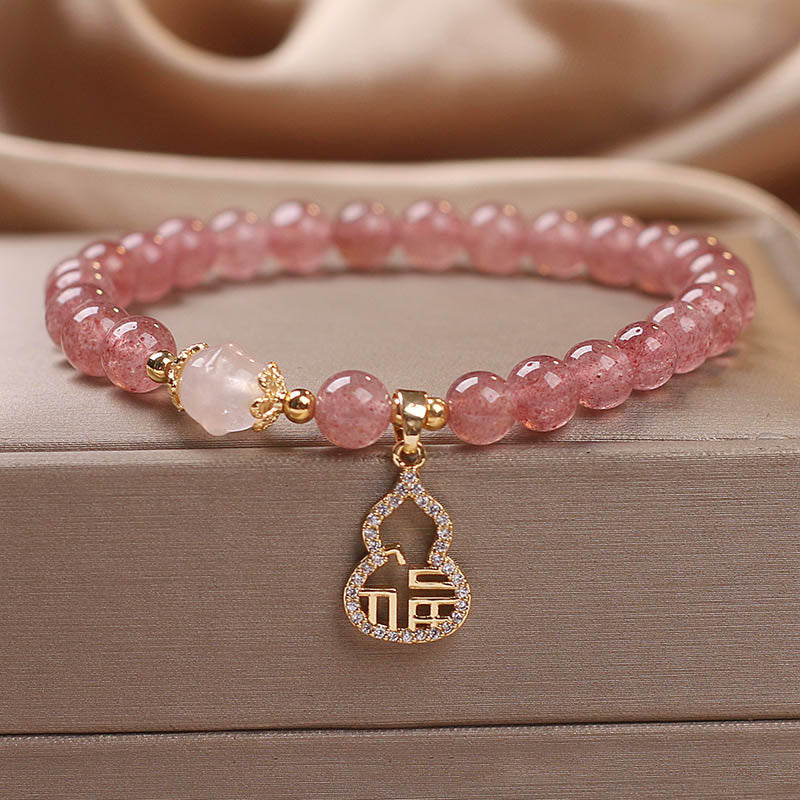 Strawberry Quartz Positive Energy Bracelet with Fu Charm
