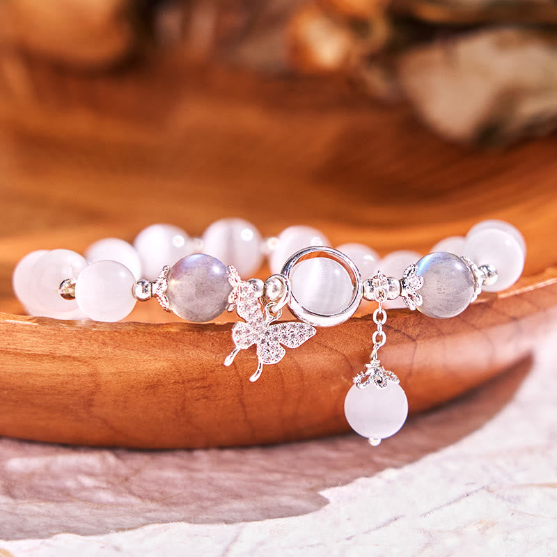 Support Bracelet with Cat's Eye Moonstone & Butterfly Charm