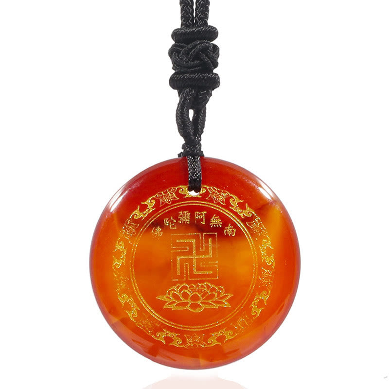 Swastika Lotus Pattern Black Obsidian Purification Necklace