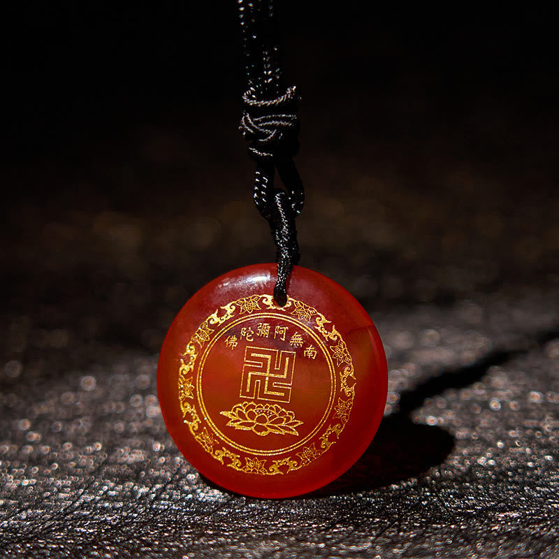 Swastika Lotus Pattern Black Obsidian Purification Necklace