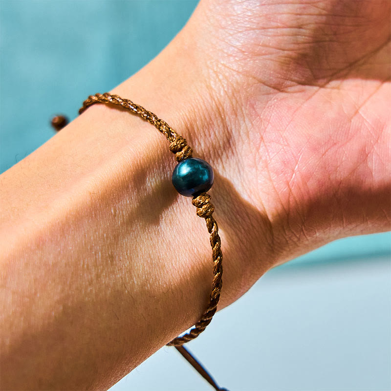 Tahitian Black Pearl Wisdom Bracelet on Wax Rope, 14-19cm