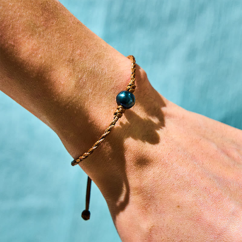 Tahitian Black Pearl Wisdom Bracelet on Wax Rope, 14-19cm