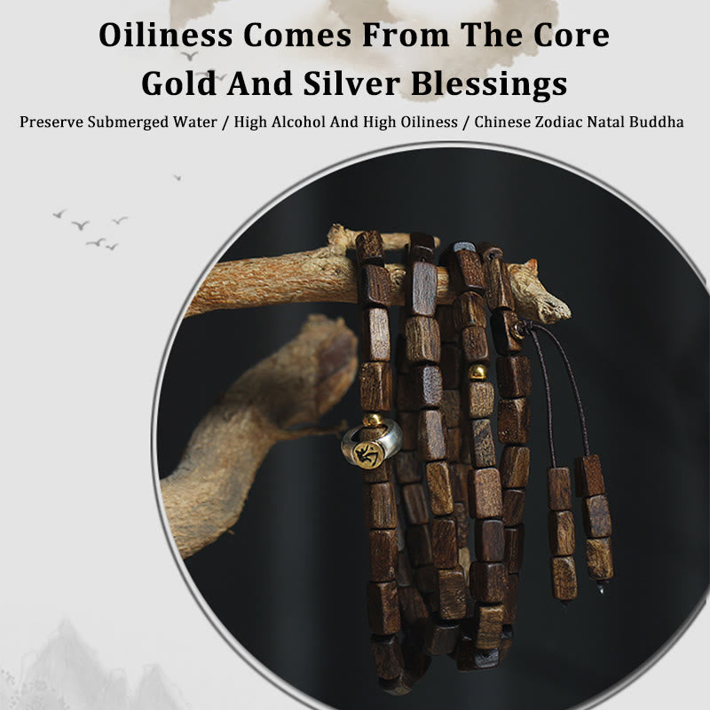 Tarakan Agarwood 925 Silver Gold Beads Zodiac Bracelet