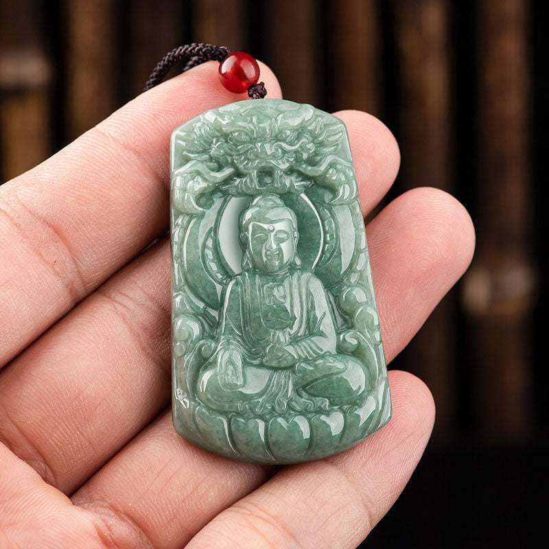 Tathagata Jade Amulet Necklace with Dragon & Buddha Symbol