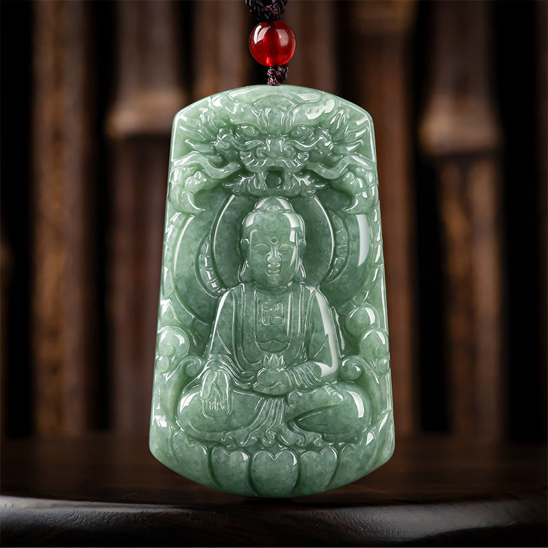 Tathagata Jade Amulet Necklace with Dragon & Buddha Symbol