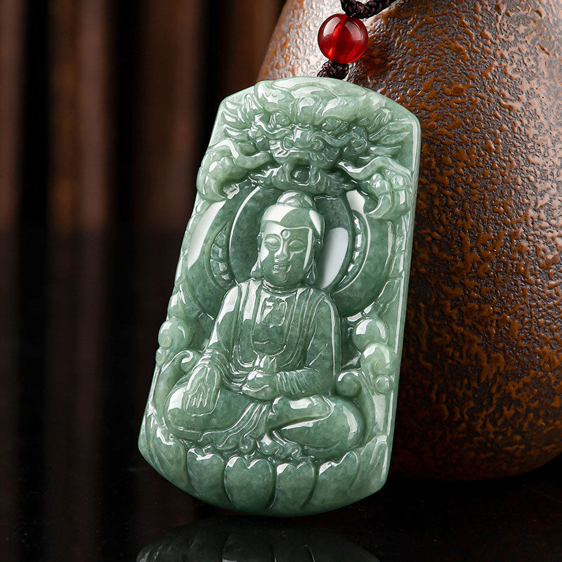 Tathagata Jade Amulet Necklace with Dragon & Buddha Symbol