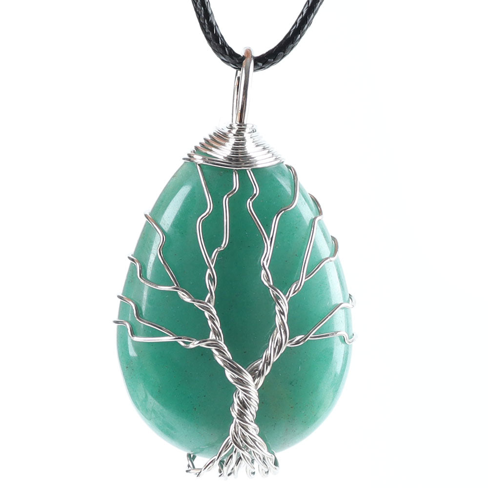 Teardrop Tree of Life Pendant with Copper Wire & Chakra Stones