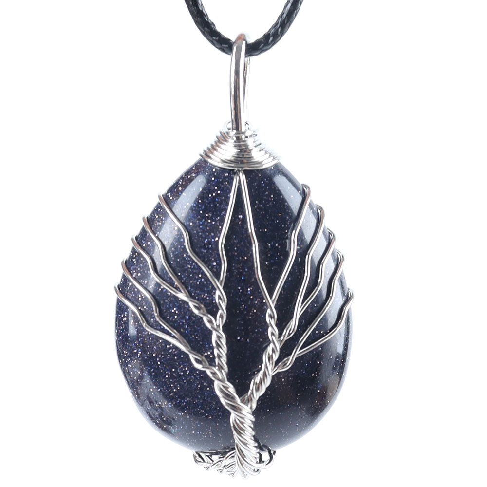 Teardrop Tree of Life Pendant with Copper Wire & Chakra Stones