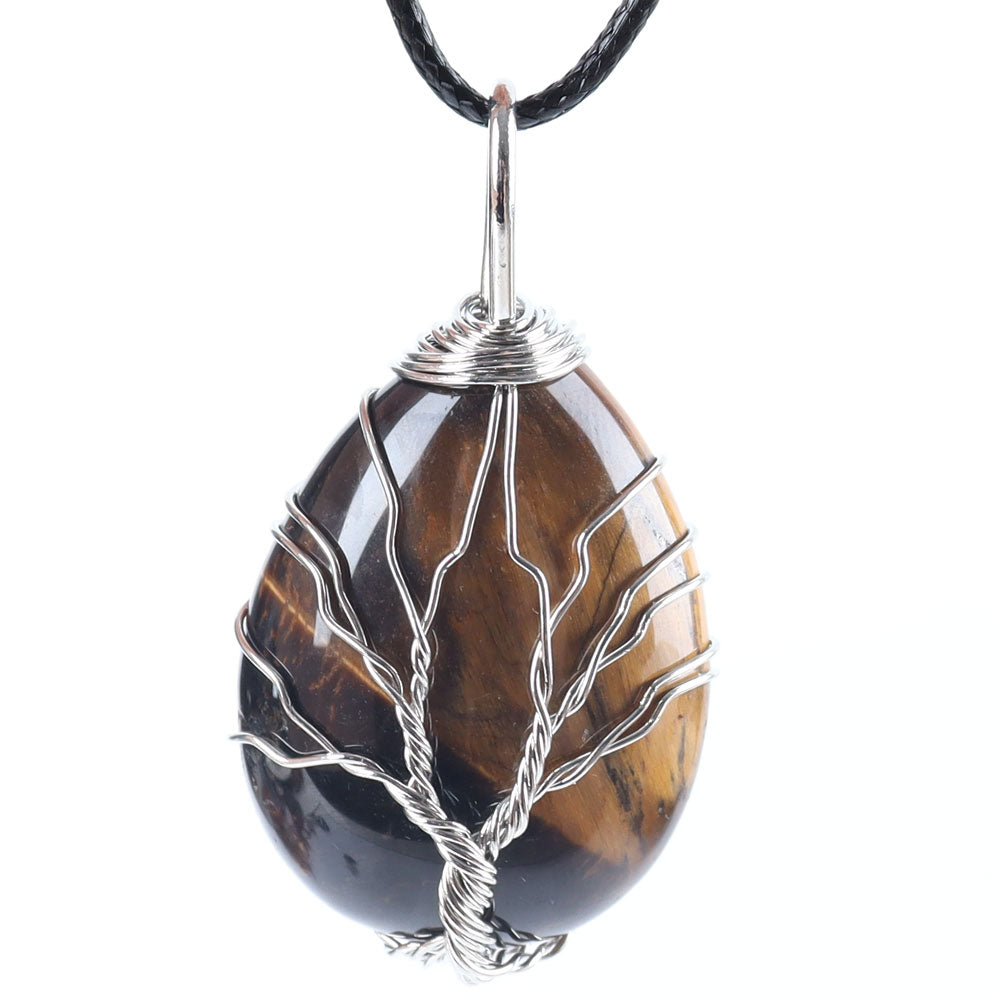 Teardrop Tree of Life Pendant with Copper Wire & Chakra Stones