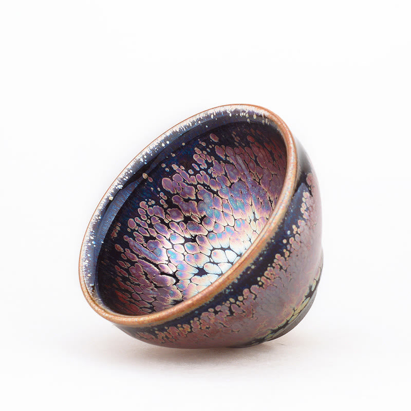 Tenmoku Jian Zhan Ceramic Tea Cup with Succulent Pattern 9cm x 5cm