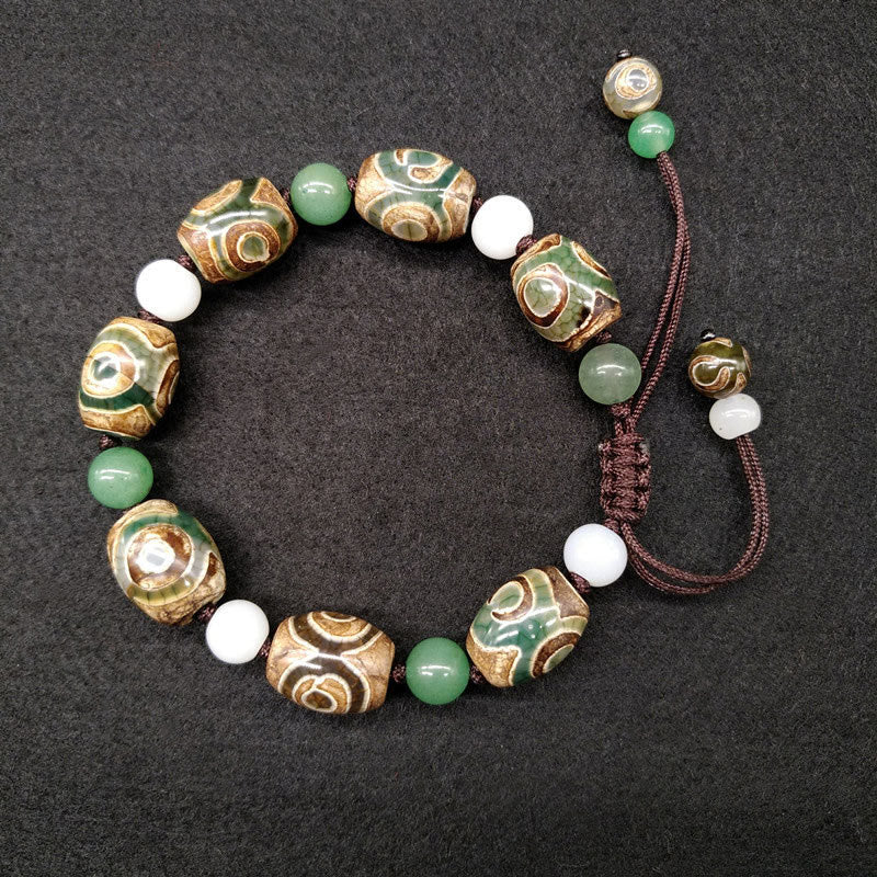 Three-eyed Dzi Bead Agate Bracelet for Luck & Protection