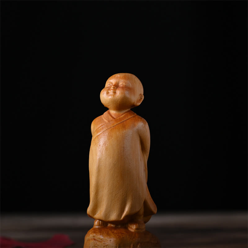 Thuja Sutchuenensis Wood Standing Monk Statue 4cm Optimistic Decor