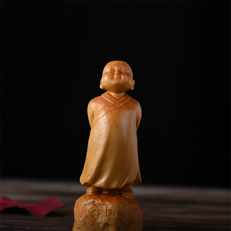 Thuja Sutchuenensis Wood Standing Monk Statue 4cm Optimistic Decor