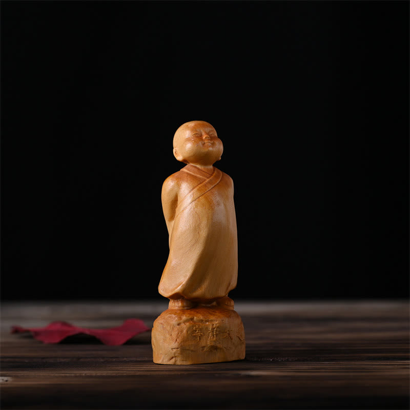 Thuja Sutchuenensis Wood Standing Monk Statue 4cm Optimistic Decor