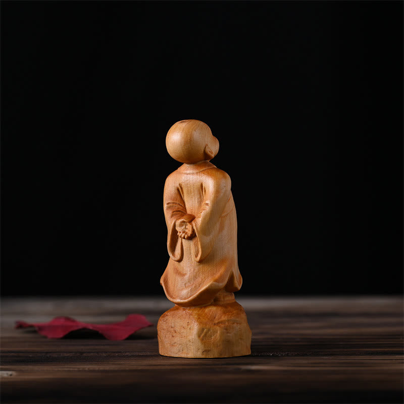 Thuja Sutchuenensis Wood Standing Monk Statue 4cm Optimistic Decor
