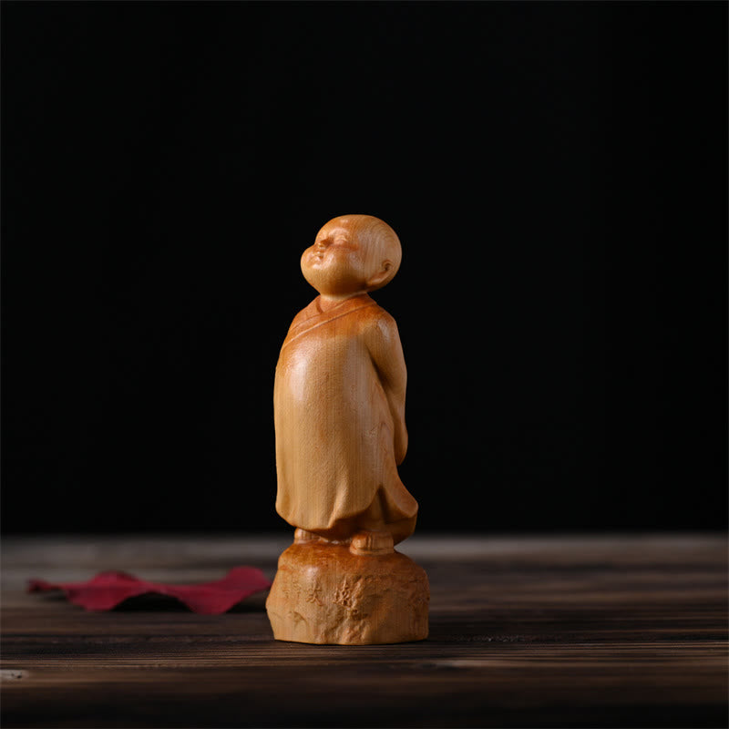 Thuja Sutchuenensis Wood Standing Monk Statue 4cm Optimistic Decor