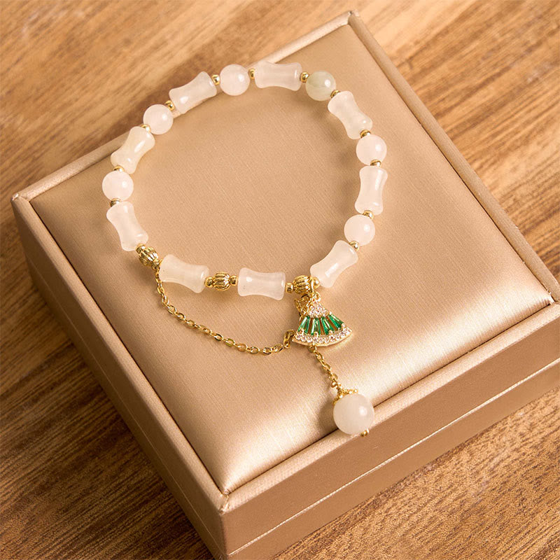 Tianshan White Jade Luck Blessing Bamboo Bracelet