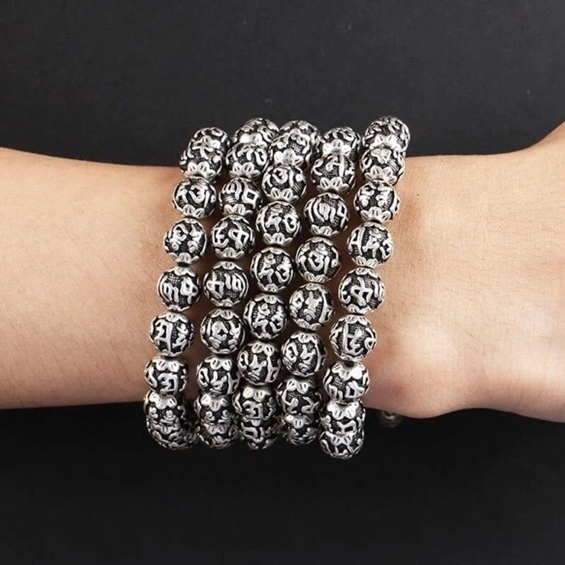 Tibetan Alloy Om Mani Padme Hum Bracelet - Spiritual Mantra Beads