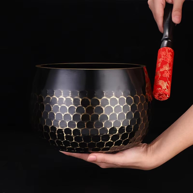 Metal Tibetan Brass Singing Bowl with honeycomb pattern for meditation and yoga