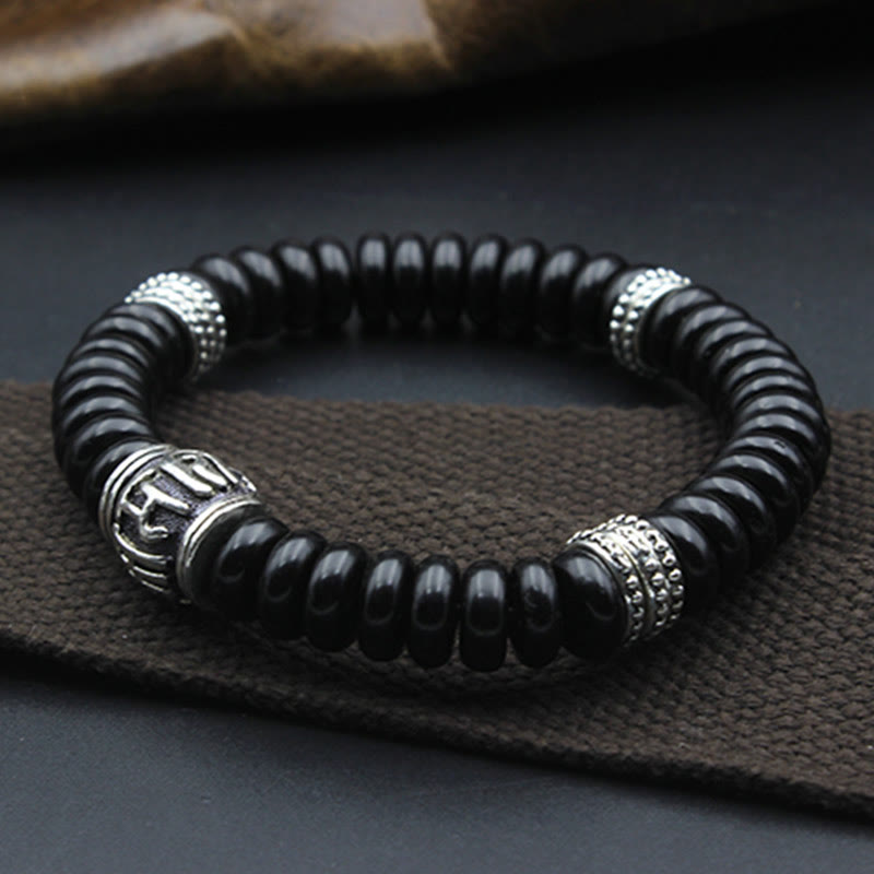 Tibetan Coconut Shell Om Mani Padme Hum Bracelet 14-16cm