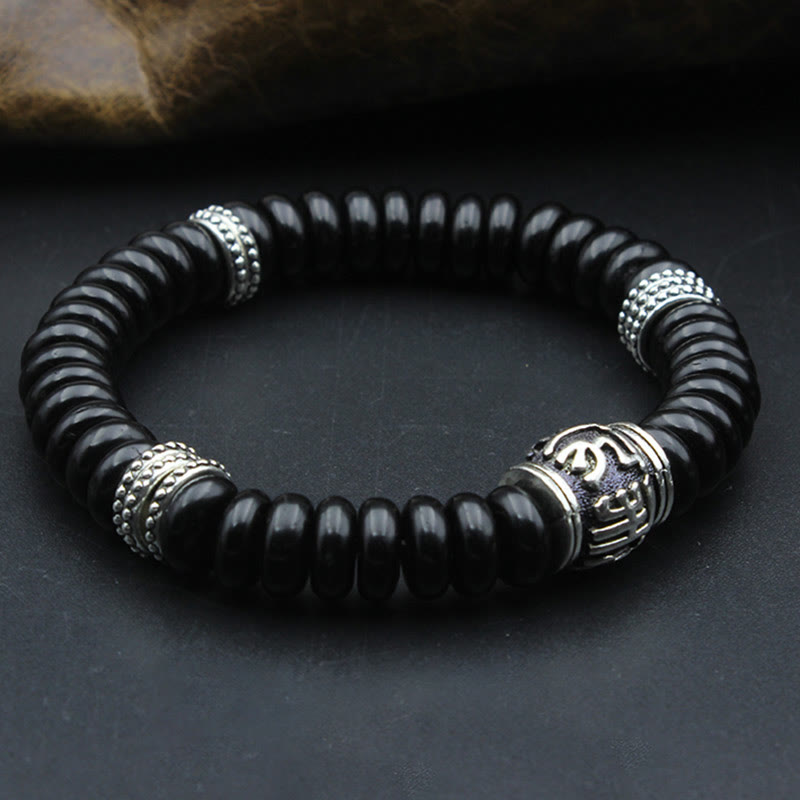 Tibetan Coconut Shell Om Mani Padme Hum Bracelet 14-16cm