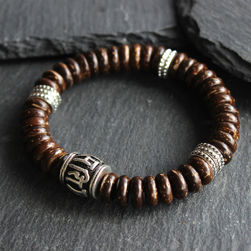 Tibetan Coconut Shell Om Mani Padme Hum Bracelet 14-16cm