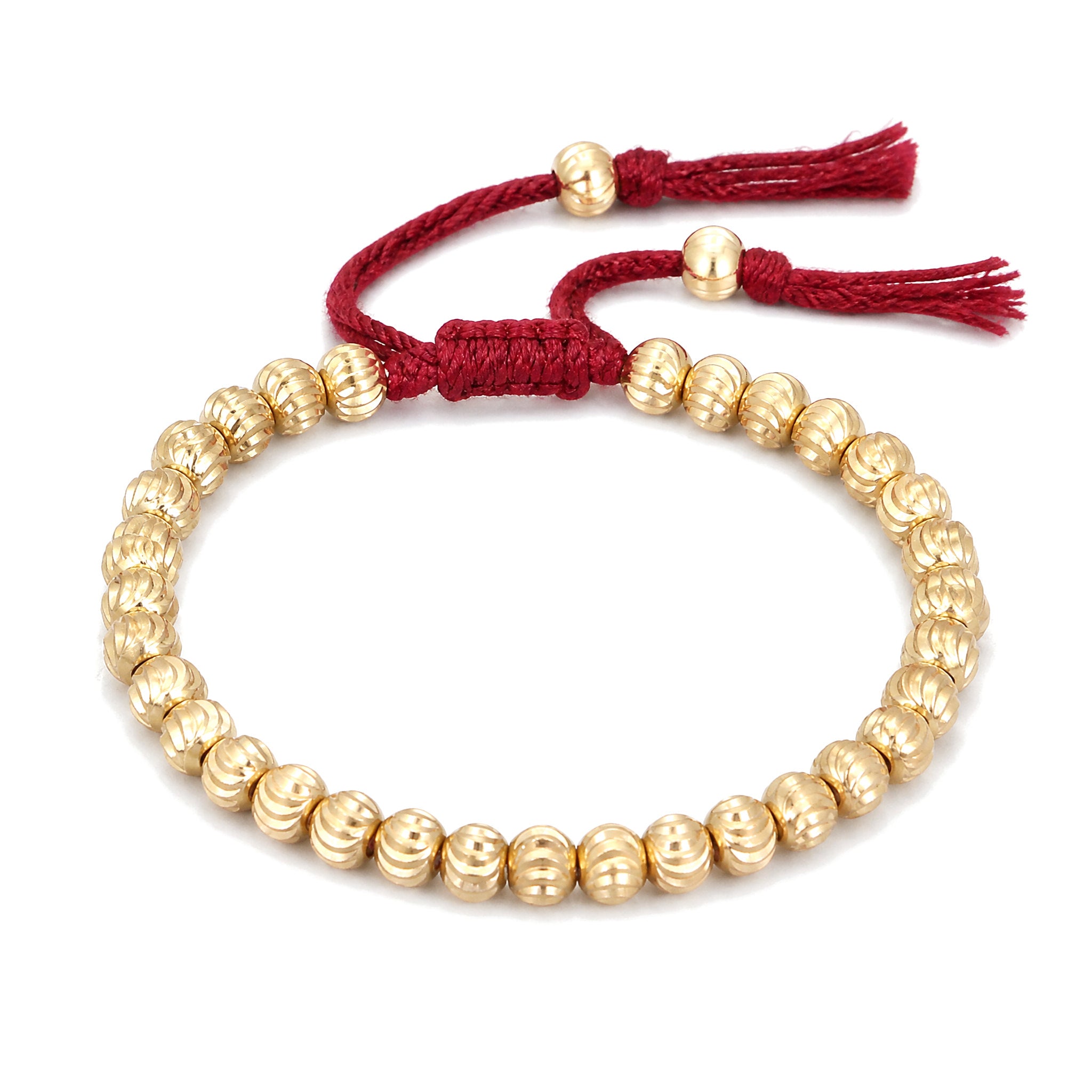 Tibetan Copper Bead Spiritual Bracelet for Luck & Balance, Red, on a white background