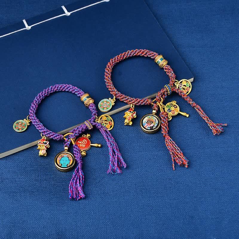 Tibetan Green Tara & Zakiram Red String Bracelet for Wealth