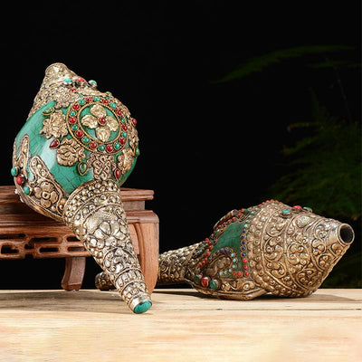 Tibetan Handmade Double Dorje Shankha Conch Decor 31x12cm