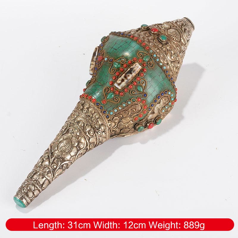 Tibetan Handmade Double Dorje Shankha Conch Decor 31x12cm