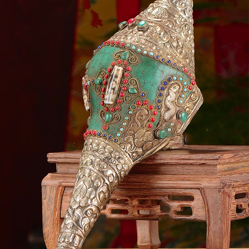 Tibetan Handmade Double Dorje Shankha Conch Decor 31x12cm
