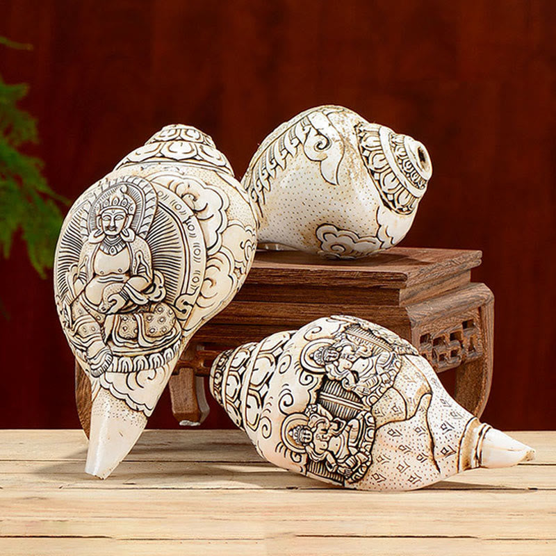 Tibetan Handmade Engraved Shankha Conch Shell Decoration