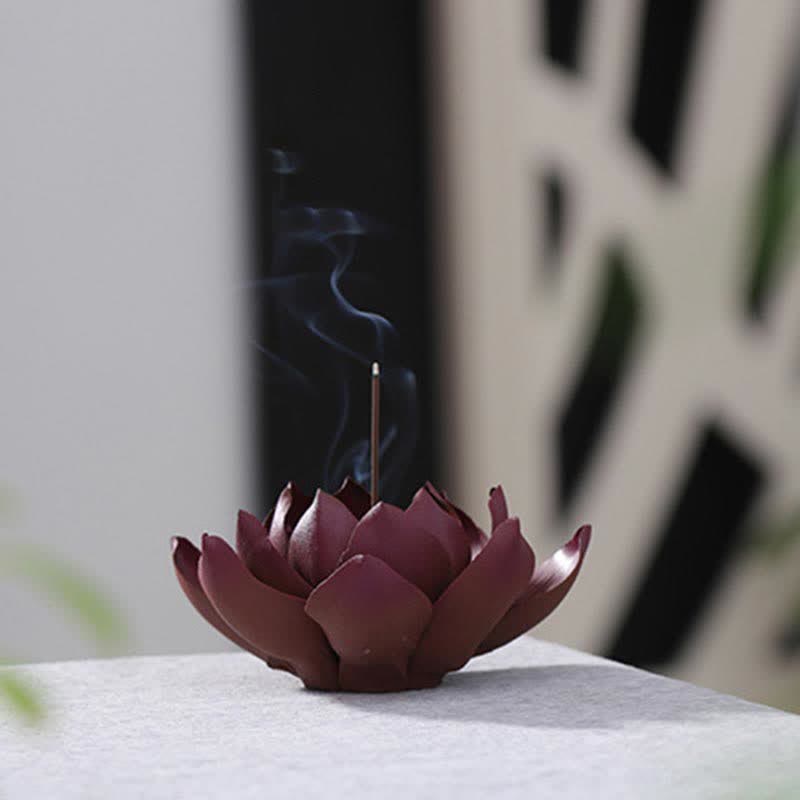 Tibetan Lotus Incense Burner in Purple Clay for Peace & Calm