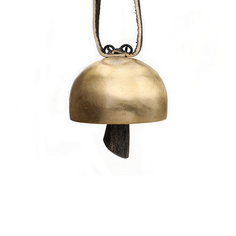 Gold-colored Tibetan Meditation Bell Instrument with dark clapper and cord