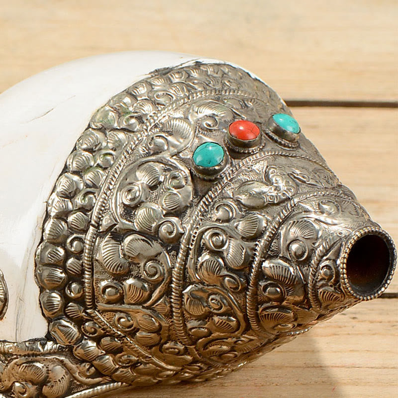 Tibetan Natural Shankha Conch Shell Dragon Decoration